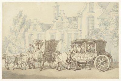 Öppen turbil och vagn på en nästan holländsk gata av Thomas Rowlandson