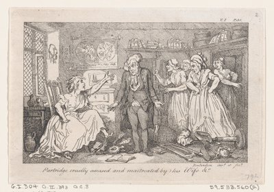Partridge grymt anklagad och misshandlad av sin fru, från The History of Tom Jones, a Fo..., 1792. av Thomas Rowlandson