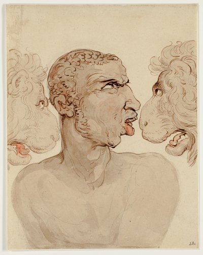Fysiognomisk studie av huvudet på en man och två lejon av Thomas Rowlandson