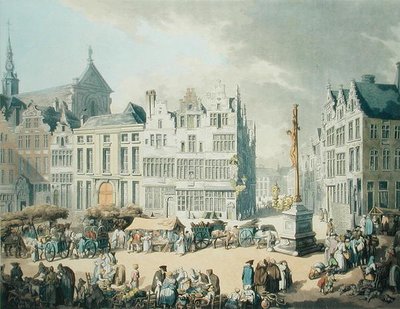 Place de Mer i Antwerpen (tryck utgivet av Ackermann av Thomas Rowlandson