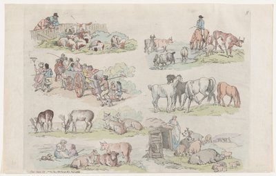 Plåt 11, konturer av figurer, landskap och boskap...för lärarnas bruk..., 31 januari 1791. av Thomas Rowlandson