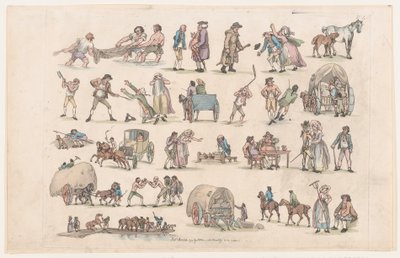 Plåt 4, konturer av figurer, landskap och boskap...för lärarnas bruk, Ma..., 8 mars 1790. av Thomas Rowlandson