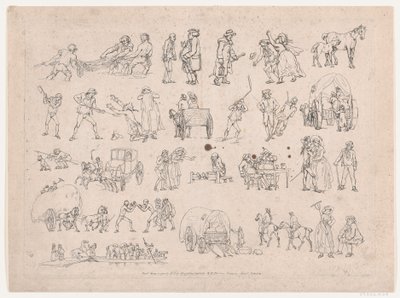 Plåt 4, konturer av figurer, landskap och boskap...för lärarnas bruk, Ma..., 8 mars 1790. av Thomas Rowlandson