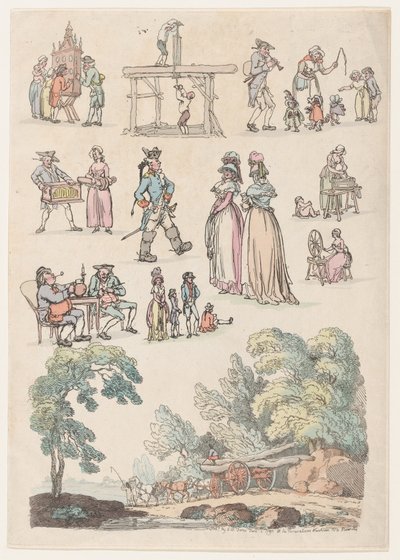 Plåt 5, konturer av figurer, landskap och boskap...för lärarnas bruk, Ju..., 18 juni 1790. av Thomas Rowlandson