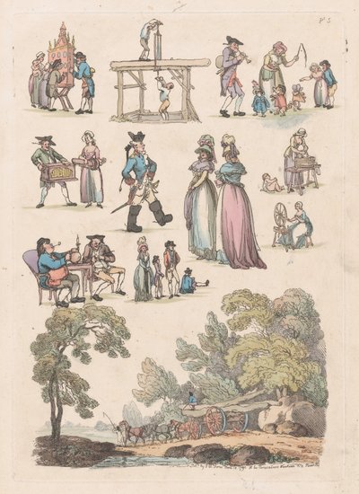 Plåt 5, konturer av figurer, landskap och boskap...för lärarnas bruk, Ju..., 18 juni 1790. av Thomas Rowlandson