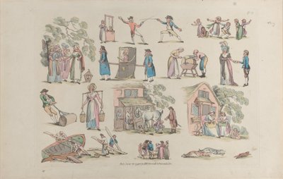 Tavla 8, konturer av figurer, landskap och boskap...för lärarnas bruk, Ju..., 20 juni 1790. av Thomas Rowlandson