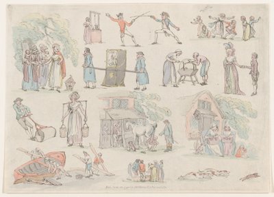 Tavla 8, konturer av figurer, landskap och boskap...för lärarnas bruk, Ju..., 20 juni 1790. av Thomas Rowlandson