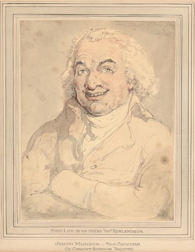 Porträtt av Joseph Munden, bystlång, i en gulfärgad päls av Thomas Rowlandson
