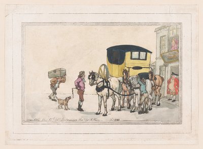 Postpojkar och posthästar på White Hart Inn, 15 december 1787, 15 december 1787. av Thomas Rowlandson