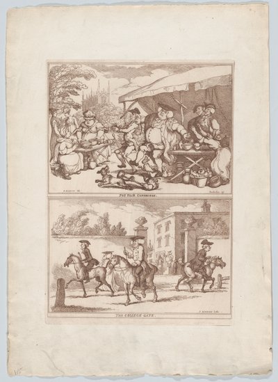 Pot Fair Cambridge, och The College Gate, 1780-90., 1780-90. av Thomas Rowlandson