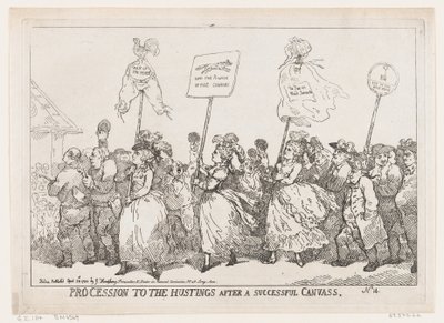 Procession till Hustings After A Successful Canvass, 30 april 1784, 30 april 1784. av Thomas Rowlandson