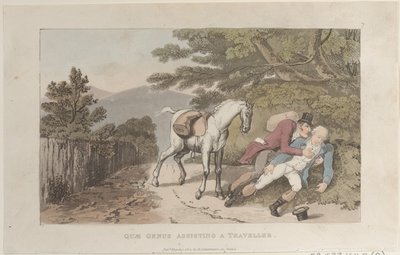Quae Genus Assisting a Traveller, från The History of Johnny Quae Genus, The Litt..., 1 mars 1822. av Thomas Rowlandson