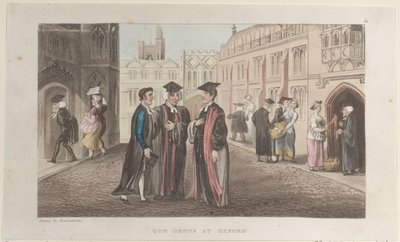 Quae Genus i Oxford, från The History of Johnny Quae Genus, The Little Found..., 1 november, av Thomas Rowlandson