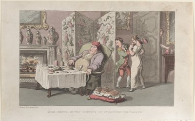 Quae Genus, i tjänst hos Sr Jeffery Gourmand, från The History of Johnny ..., 1 augusti 1821. av Thomas Rowlandson