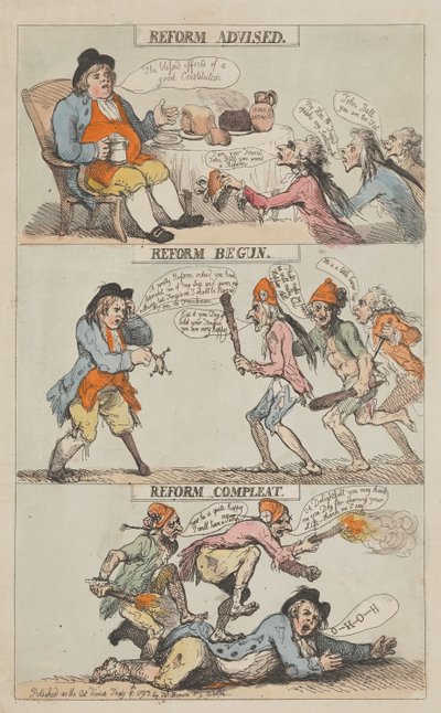 Reform rekommenderad – Reform påbörjad – Reform fullbordad (slutförd) av Thomas Rowlandson