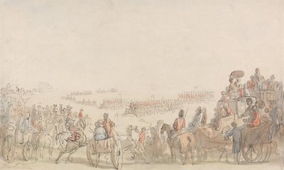 Recension av ”Light Horse Volunteers” på Wimbledon Common av Thomas Rowlandson