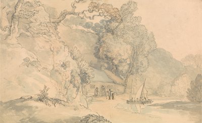 Flodmotiv med små båtar av Thomas Rowlandson
