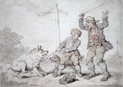 Rusty Bacon (Pigheadedness and Persuasion) (bläck & akvarell på papper) av Thomas Rowlandson
