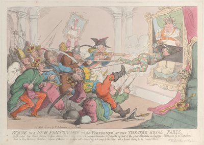 Scen i en ny pantomime som ska framföras på Theatre Royal Paris, 12 april 1815., 12 april 1815 av Thomas Rowlandson