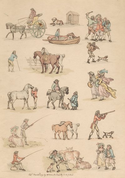 Set om sexton: konturer av figurer och landskap av Thomas Rowlandson