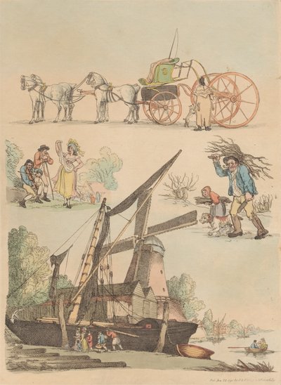 Set om sexton: konturer av figurer och landskap av Thomas Rowlandson