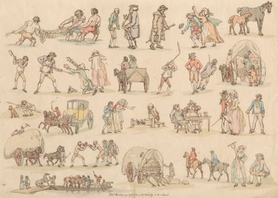 Set om sexton: konturer av figurer och landskap av Thomas Rowlandson