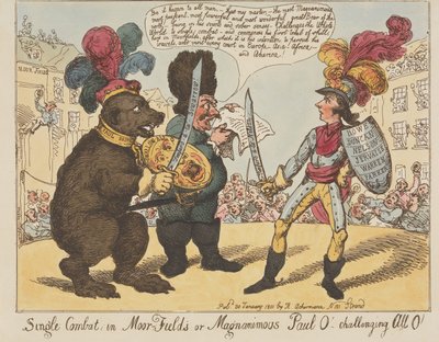 Enmansduell i Moorfields, eller den storsinnade Paul O! – Utmanar alla O! (ur: Caricature, vol. 4) av Thomas Rowlandson