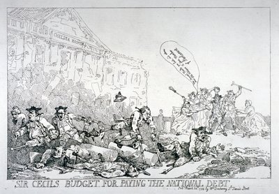 "Sir Cecils budget för att betala statsskulden", 1874. av Thomas Rowlandson