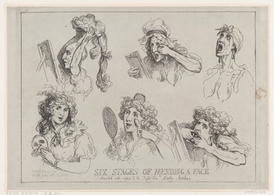 Sex stadier av att laga ett ansikte, tillägnad den rätta hedern. Lady Ar..., 29 maj 1792. av Thomas Rowlandson