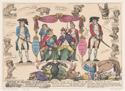 Skiss av Politiks i Europa, födelsedagen för kungen av Preussen, 10 februari 1786., 10 februari 1786 av Thomas Rowlandson
