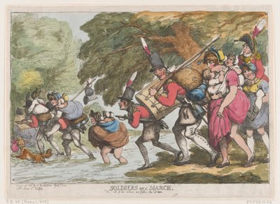 Soldater på en mars 1 april 1808., 1 april 1808. av Thomas Rowlandson