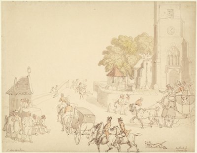 Södra sidan av Putney Bridge av Thomas Rowlandson