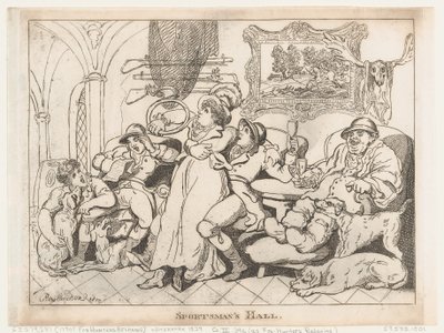 Idrottshall, eller Rävjägare som kopplar av av Thomas Rowlandson