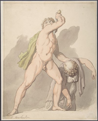 Stående naken man som stöder en svimande kvinna (Ludovisi Gaul i Uffizierna) av Thomas Rowlandson