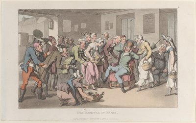 The Arrival in Paris, från Journal of Sentimental Travels in the Southern Provinces of Fr..., 1820. av Thomas Rowlandson