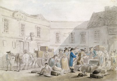 Tullhuset i Boulogne (wc med penna och grått bläck över penna på papper) av Thomas Rowlandson