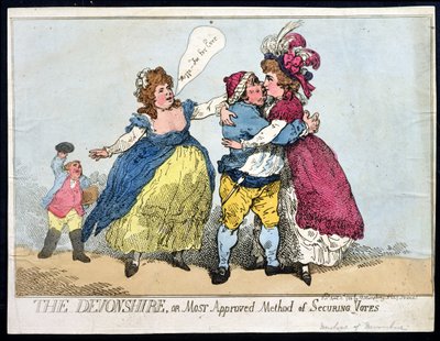 The Devonshire, eller Most Approved Method of Securing Votes, publicerad av William Humphrey 1784 (handfärgad etsning) av Thomas Rowlandson