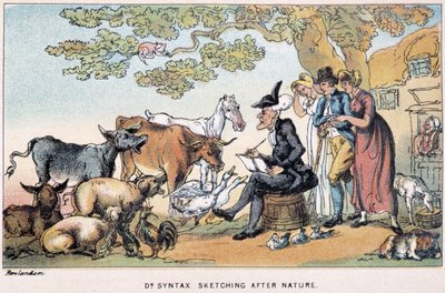 The Doctor drar husdjur från naturen - i "" Doctor Syntax tre turer: på jakt efter den pittoreska trösten och en fru"" av William Combe, ill. Rowlandson av Thomas Rowlandson