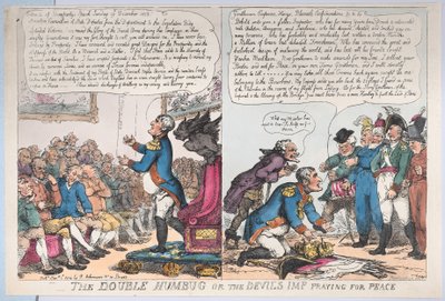 The Double Humbug or the Devils Imp Praying for Peace, 1 januari 1814., 1 januari 1814. av Thomas Rowlandson