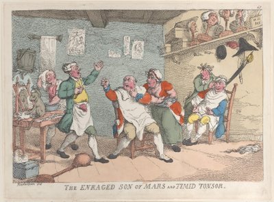 The Enraged Son of Mars and Timid Tonsor, 20 april 1811, 20 april 1811. av Thomas Rowlandson