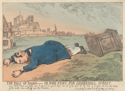 ”The Fall of Dagon” – eller sällsynta nyheter från Leadenhall Street av Thomas Rowlandson