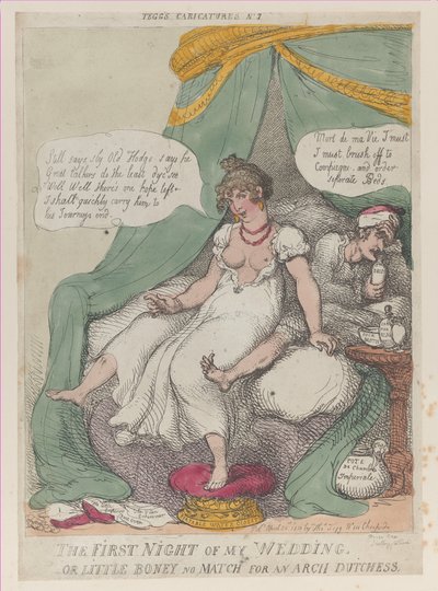 The First Night of My Wedding, or Little Boney No Match For an Arch Dutchess, Ap..., 25 april 1810. av Thomas Rowlandson