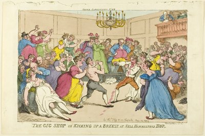 The Gig Shop eller Kicking up a Breeze på Nell Hammiltons Hop av Thomas Rowlandson