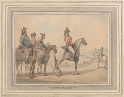 Vakterna på mars för hertigen av Yorks kampanj i Frankrike av Thomas Rowlandson