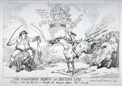 "Hanoveranerhästen och det brittiska lejonet", 1784 av Thomas Rowlandson