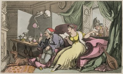 Smekmånaden, illustration från "den engelska dödsdansen", pub. av R. Ackermann (färgstick) av Thomas Rowlandson