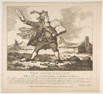 The Journalist, With a View of Auchinleck-eller the Land of Stones Picturesque Beauty..., 15 maj 1786. av Thomas Rowlandson