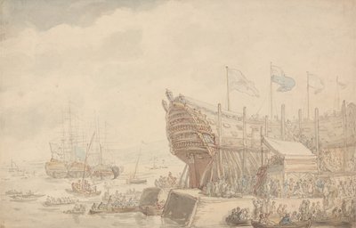 Lanseringen av H.M.S. Hibernia 1804 av Thomas Rowlandson