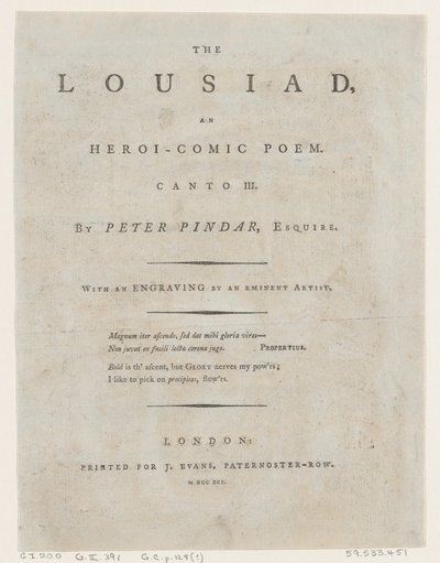 Lousiaden av Peter Pindar, Frontispice, 1787., 1787. av Thomas Rowlandson