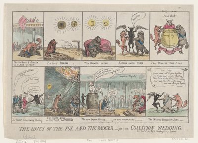 Rävens och grävlingens kärlek, eller koalitionens bröllop. , 7 januari 1784., 7 januari 1784. av Thomas Rowlandson